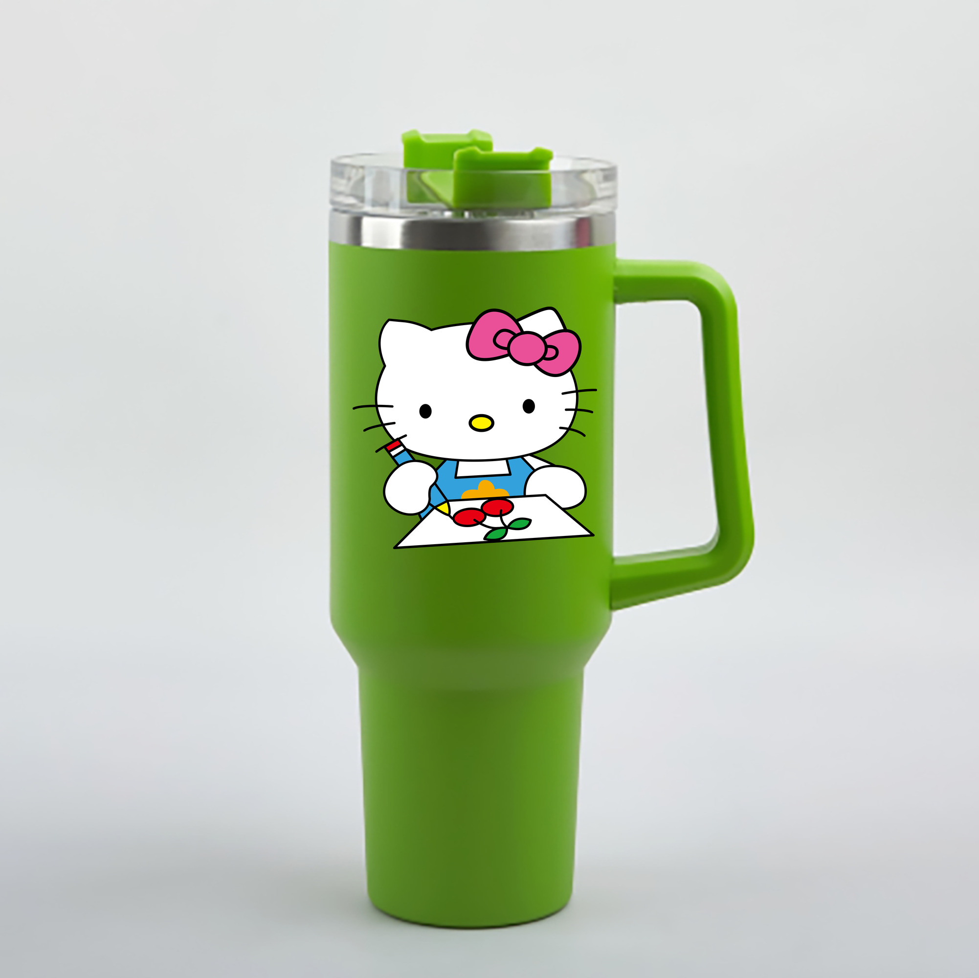 （画像用） Hello Kitty ハローキティ 1200mL車用タンブラー - クリスタルステッカー（プラスチックストロー付き）